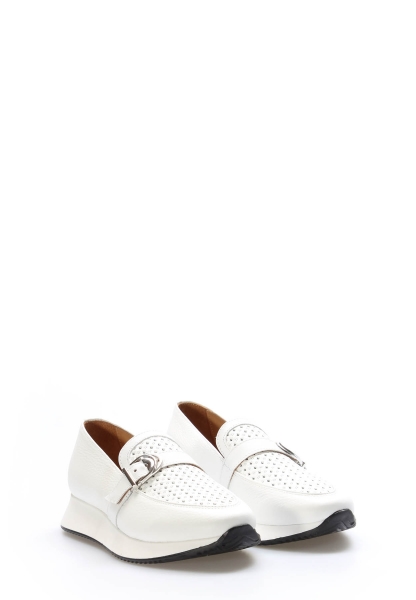 MirgeShoes Beyaz Bağcıksız Kadın Günlük Ayakkabı İçi Dışı Hakiki Deri MRG0148626155942343