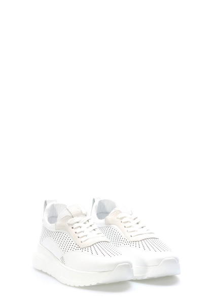 MirgeShoes Beyaz Bağcıklı Kadın Casual Ayakkabı İçi Dışı Hakiki Deri MRG0111122611227