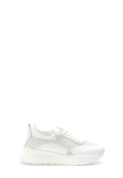 MirgeShoes Beyaz Bağcıklı Kadın Casual Ayakkabı İçi Dışı Hakiki Deri MRG0111122611227