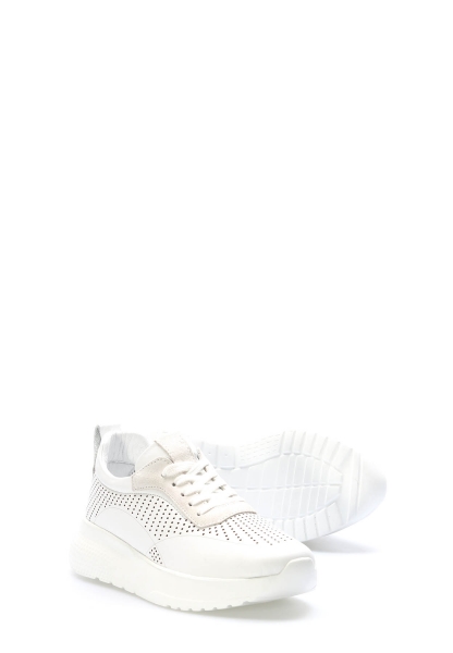 MirgeShoes Beyaz Bağcıklı Kadın Casual Ayakkabı İçi Dışı Hakiki Deri MRG0111122611227