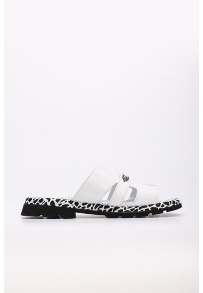 MirgeShoes Kadın Düz Terlik İçi Dışı Hakiki Deri Beyaz  MRG018402611209