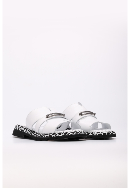 MirgeShoes Kadın Düz Terlik İçi Dışı Hakiki Deri Beyaz  MRG018402611209