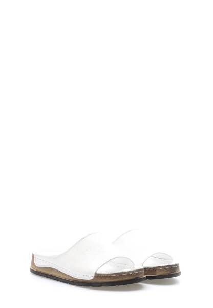 MirgeShoes Kadın Terlik İçi Dışı Hakiki Deri Beyaz   MRG011102261526