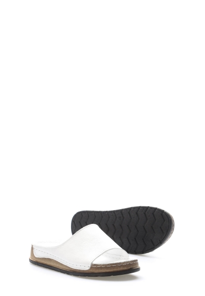MirgeShoes Kadın Terlik İçi Dışı Hakiki Deri Beyaz   MRG011102261526