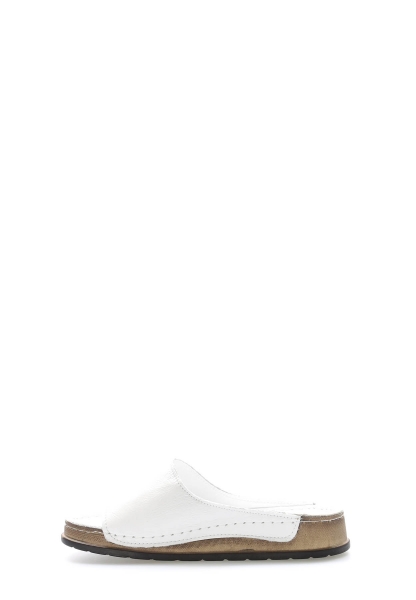 MirgeShoes Kadın Terlik İçi Dışı Hakiki Deri Beyaz   MRG011102261526