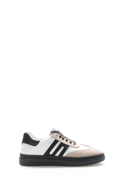 MirgeShoes Beyaz-Siyah Bağcıklı Kadın Casual Ayakkabı İçi Dışı Hakiki Deri MRG011064261346