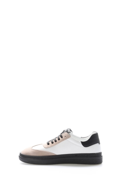 MirgeShoes Beyaz-Siyah Bağcıklı Kadın Casual Ayakkabı İçi Dışı Hakiki Deri MRG011064261346