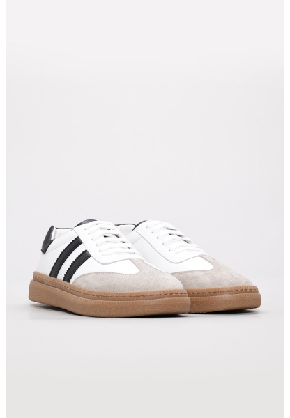 MirgeShoes Beyaz-Siyah Bağcıklı Kadın Casual Ayakkabı İçi Dışı Hakiki Deri MRG011064261345