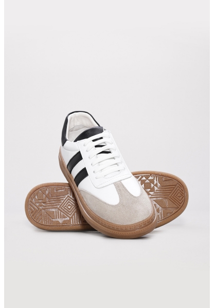 MirgeShoes Beyaz-Siyah Bağcıklı Kadın Casual Ayakkabı İçi Dışı Hakiki Deri MRG011064261345