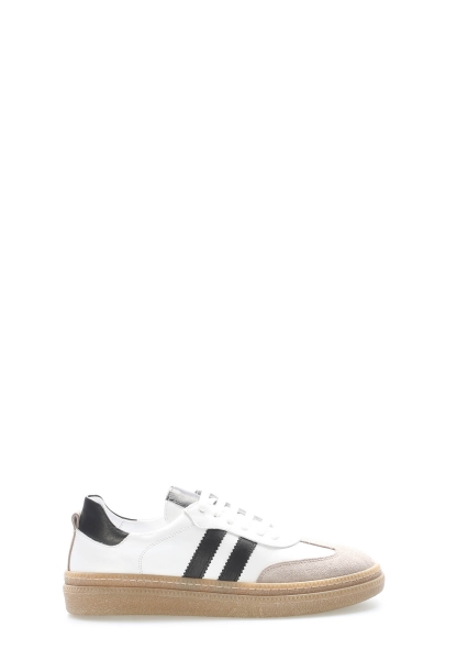 MirgeShoes Beyaz-Siyah Bağcıklı Kadın Casual Ayakkabı İçi Dışı Hakiki Deri MRG01347261989