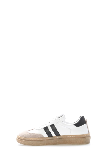 MirgeShoes Beyaz-Siyah Bağcıklı Kadın Casual Ayakkabı İçi Dışı Hakiki Deri MRG01347261989