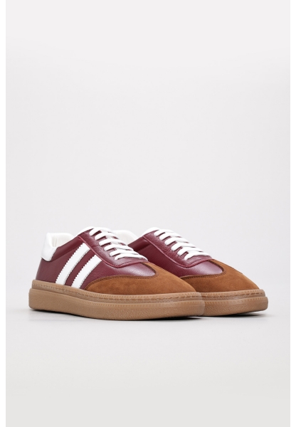 MirgeShoes Bordo-Beyaz Bağcıklı Kadın Casual Ayakkabı İçi Dışı Hakiki Deri MRG011064261345