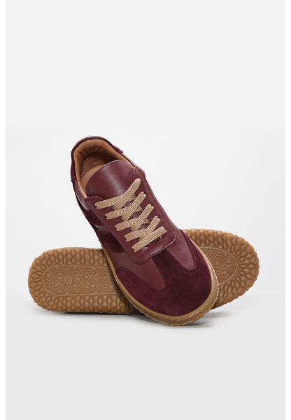 MirgeShoes Bordo Bağcıklı Kadın Casual Ayakkabı İçi Dışı Hakiki Deri MRG013762612221