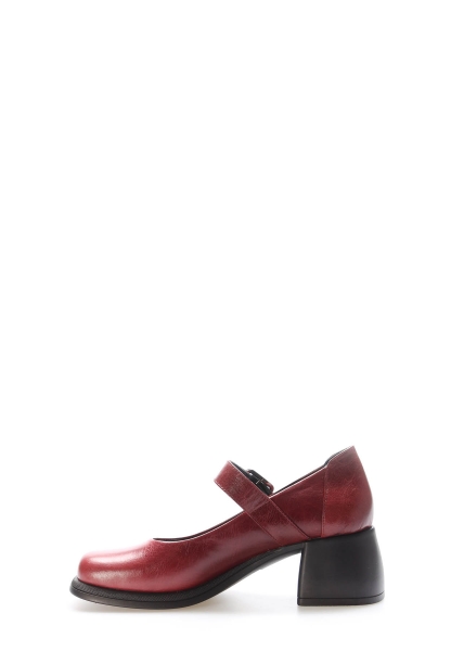 MirgeShoes Bordo Kadın Kalın Topuklu Ayakkabı İçi Dışı Hakiki Deri MRG0134726188220