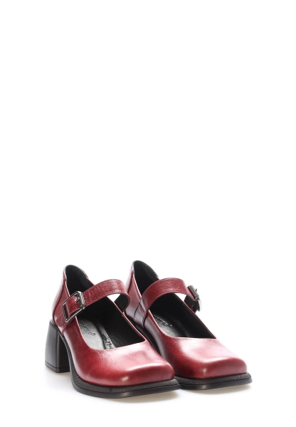 MirgeShoes Bordo Kadın Kalın Topuklu Ayakkabı İçi Dışı Hakiki Deri MRG0134726188220
