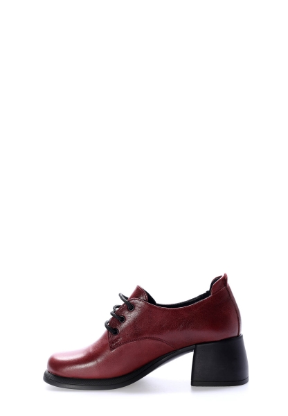 MirgeShoes Bordo Kadın Kalın Topuklu Ayakkabı İçi Dışı Hakiki Deri MRG013472611018