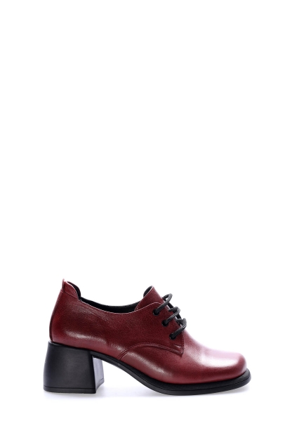 MirgeShoes Bordo Kadın Kalın Topuklu Ayakkabı İçi Dışı Hakiki Deri MRG013472611018