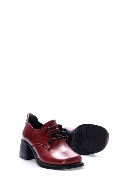 MirgeShoes Bordo Kadın Kalın Topuklu Ayakkabı İçi Dışı Hakiki Deri MRG013472611018