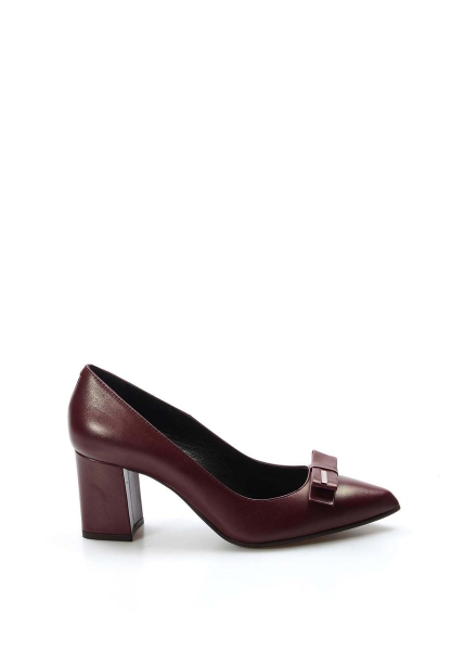 MirgeShoes Bordo Kadın Klasik Kalın Topuklu Ayakkabı İçi Dışı Hakiki Deri MRG011492618181
