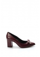 MirgeShoes Bordo Kadın Klasik Kalın Topuklu Ayakkabı İçi Dışı Hakiki Deri MRG011492618181