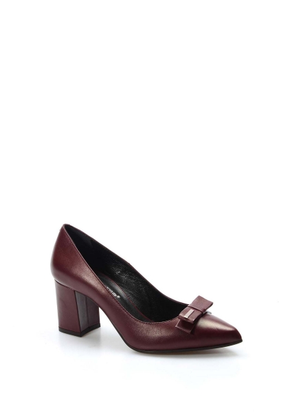 MirgeShoes Bordo Kadın Klasik Kalın Topuklu Ayakkabı İçi Dışı Hakiki Deri MRG011492618181