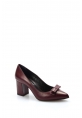 MirgeShoes Bordo Kadın Klasik Kalın Topuklu Ayakkabı İçi Dışı Hakiki Deri MRG011492618181