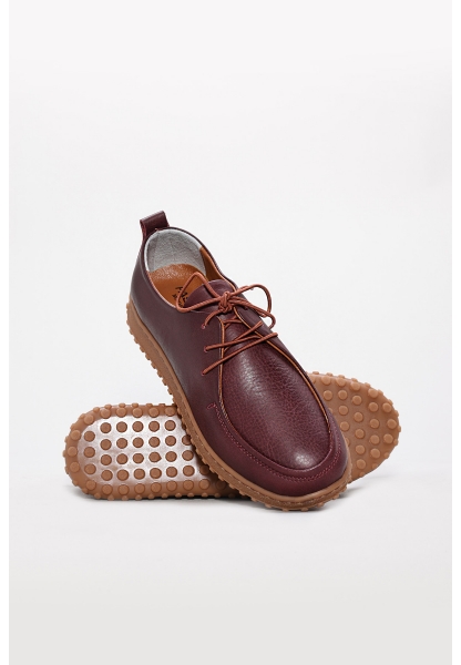 MirgeShoes Bordo Bağcıklı Kadın Casual Ayakkabı İçi Dışı Hakiki Deri MRG017132612827