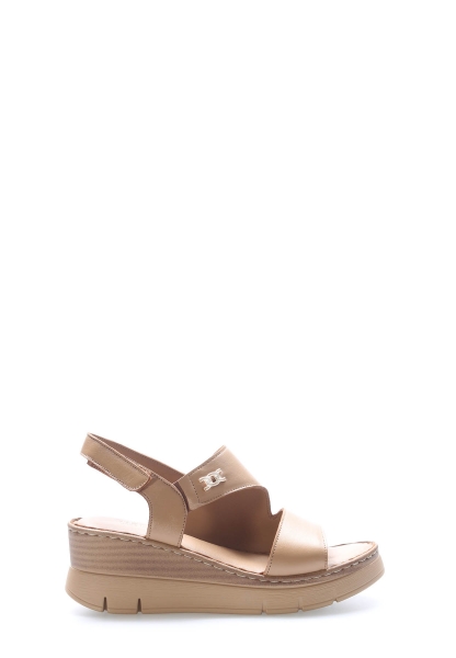 MirgeShoes Kadın Klasik Sandalet İçi Dışı Hakiki Deri Cappuccino  MRG017512611344