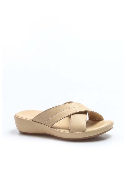MirgeShoes Kadın Terlik İçi Dışı Hakiki Deri Bej   MRG019942611915