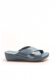 MirgeShoes Kadın Terlik İçi Dışı Hakiki Deri Mavi  MRG019942611915