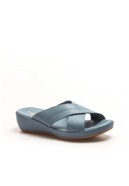 MirgeShoes Kadın Terlik İçi Dışı Hakiki Deri Mavi  MRG019942611915