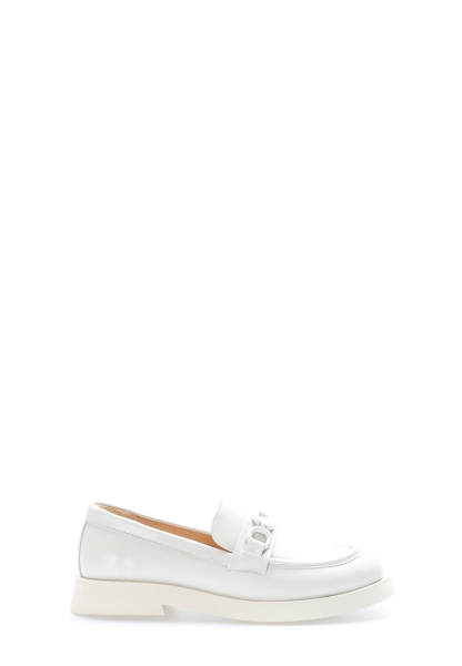 MirgeShoes Ekru Bağcıksız Kadın Casual Ayakkabı İçi Dışı Hakiki Deri MRG01340261323