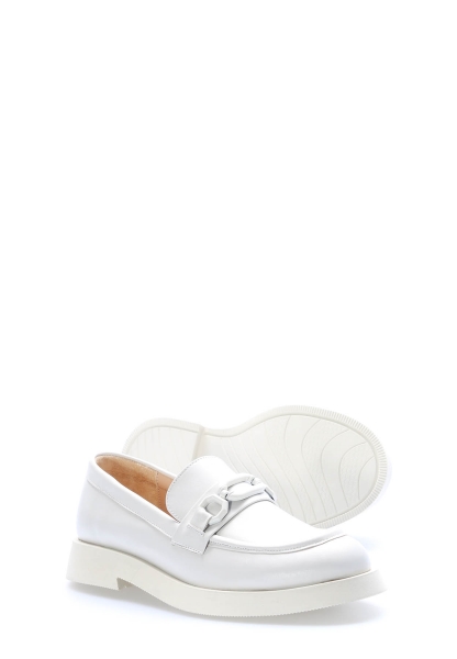 MirgeShoes Ekru Bağcıksız Kadın Casual Ayakkabı İçi Dışı Hakiki Deri MRG01340261323