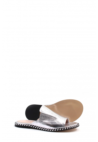 MirgeShoes Kadın Düz Terlik İçi Dışı Hakiki Deri Gümüş  MRG011018261463