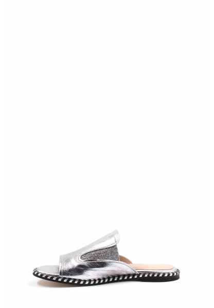 MirgeShoes Kadın Düz Terlik İçi Dışı Hakiki Deri Gümüş  MRG011018261463