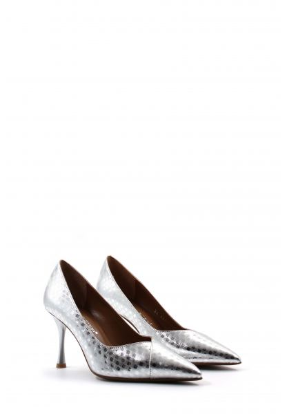 MirgeShoes Gümüş Kadın İnce Topuk Ayakkabı İçi Dışı Hakiki Deri MRG0114926124702