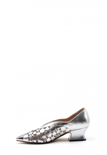 MirgeShoes Gümüş Kadın Kalın Topuklu Ayakkabı İçi Dışı Hakiki Deri MRG01194261583