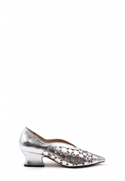 MirgeShoes Gümüş Kadın Kalın Topuklu Ayakkabı İçi Dışı Hakiki Deri MRG01194261583