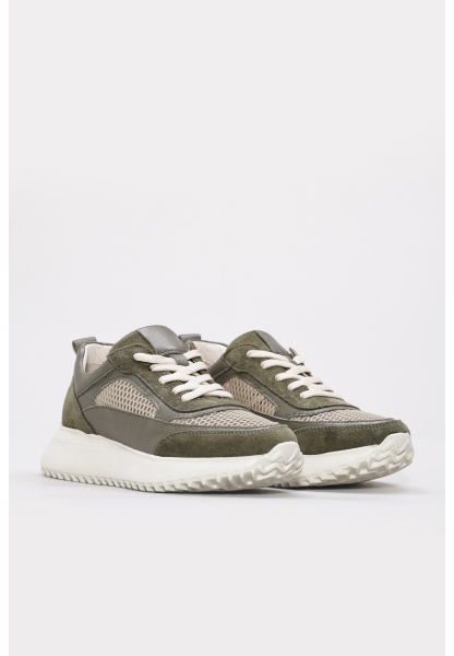 MirgeShoes Haki Bağcıklı Kadın Casual Ayakkabı İçi Dışı Hakiki Deri MRG012662619248