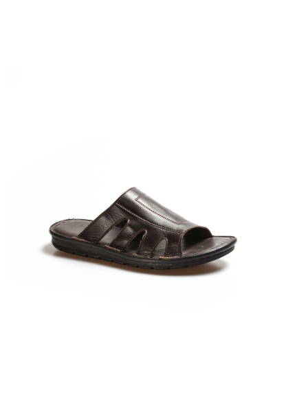 MirgeShoes Erkek Terlik İçi Dışı Hakiki Deri Kahve MRG01148131127-1903