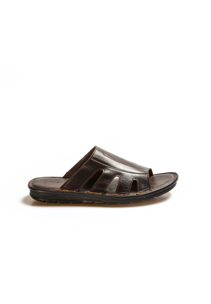 MirgeShoes Erkek Terlik İçi Dışı Hakiki Deri Kahve MRG01148131127-1903