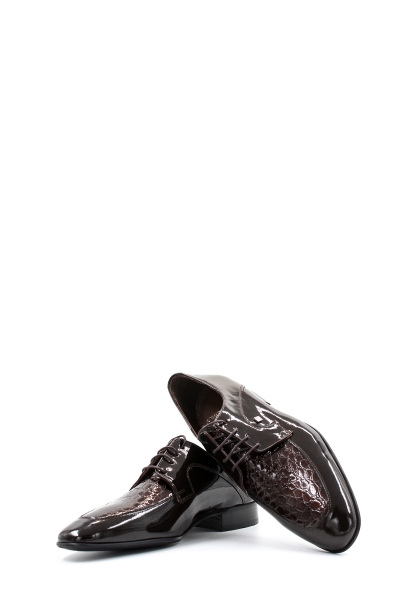 MirgeShoes Kahve Bağcıklı Erkek Klasik Rugan Ayakkabı İçi Dışı Hakiki Deri MRG0140813121010