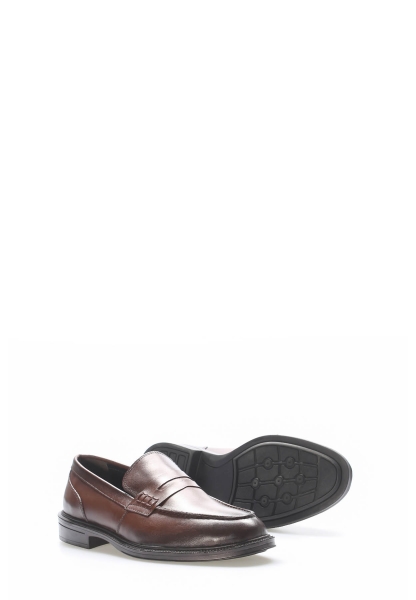 MirgeShoes Kahve Bağcıksız Erkek Klasik Ayakkabı İçi Dışı Hakiki Deri MRG019491311217