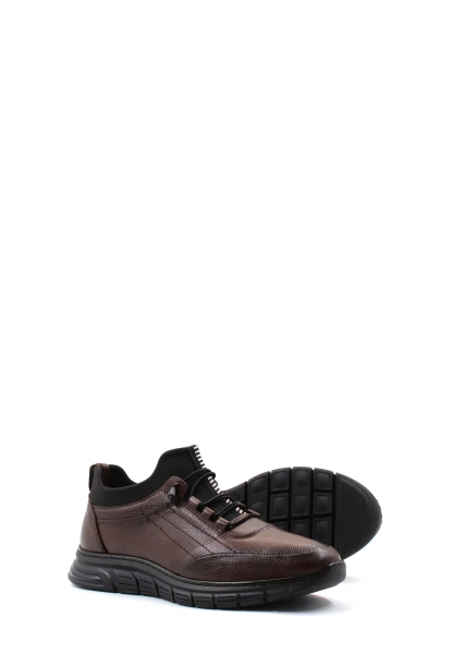 MirgeShoes Kahve Erkek Spor Sneaker Ayakkabı İçi Dışı Hakiki Deri MRG01741312319