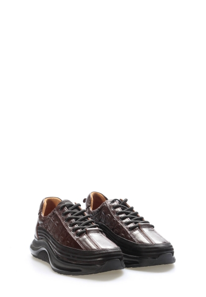 MirgeShoes Kahve Bağcıklı Erkek Spor Sneaker Ayakkabı İçi Dışı Hakiki Deri MRG012561311221