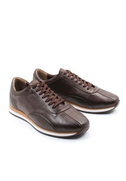 MirgeShoes Kahve Bağcıklı Erkek Spor Sneaker Ayakkabı İçi Dışı Hakiki Deri MRG0128413121637