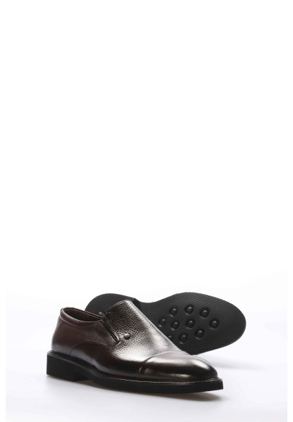 MirgeShoes Kahve Bağcıksız Erkek Klasik Ayakkabı İçi Dışı Hakiki Deri MRG01289131232