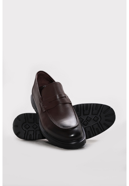 MirgeShoes Kahve Bağcıksız Erkek Klasik Ayakkabı İçi Dışı Hakiki Deri MRG01871131506747