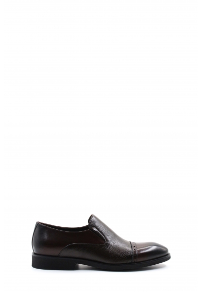 MirgeShoes Kahve Bağcıksız Erkek Klasik Ayakkabı İçi Dışı Hakiki Deri MRG01367131795