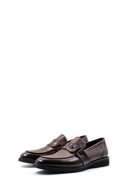 MirgeShoes Kahve Bağcıksız Erkek Klasik Ayakkabı İçi Dışı Hakiki Deri MRG019971314845438